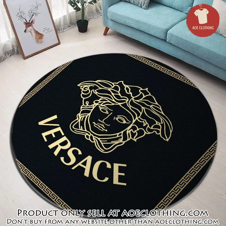 Versace yellow medusa black luxury brand fashion round rug carpet home decor aoe1512020